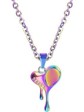 Charming Rainbow Heart Pendant Necklace for Women | Colorful Stainless Steel